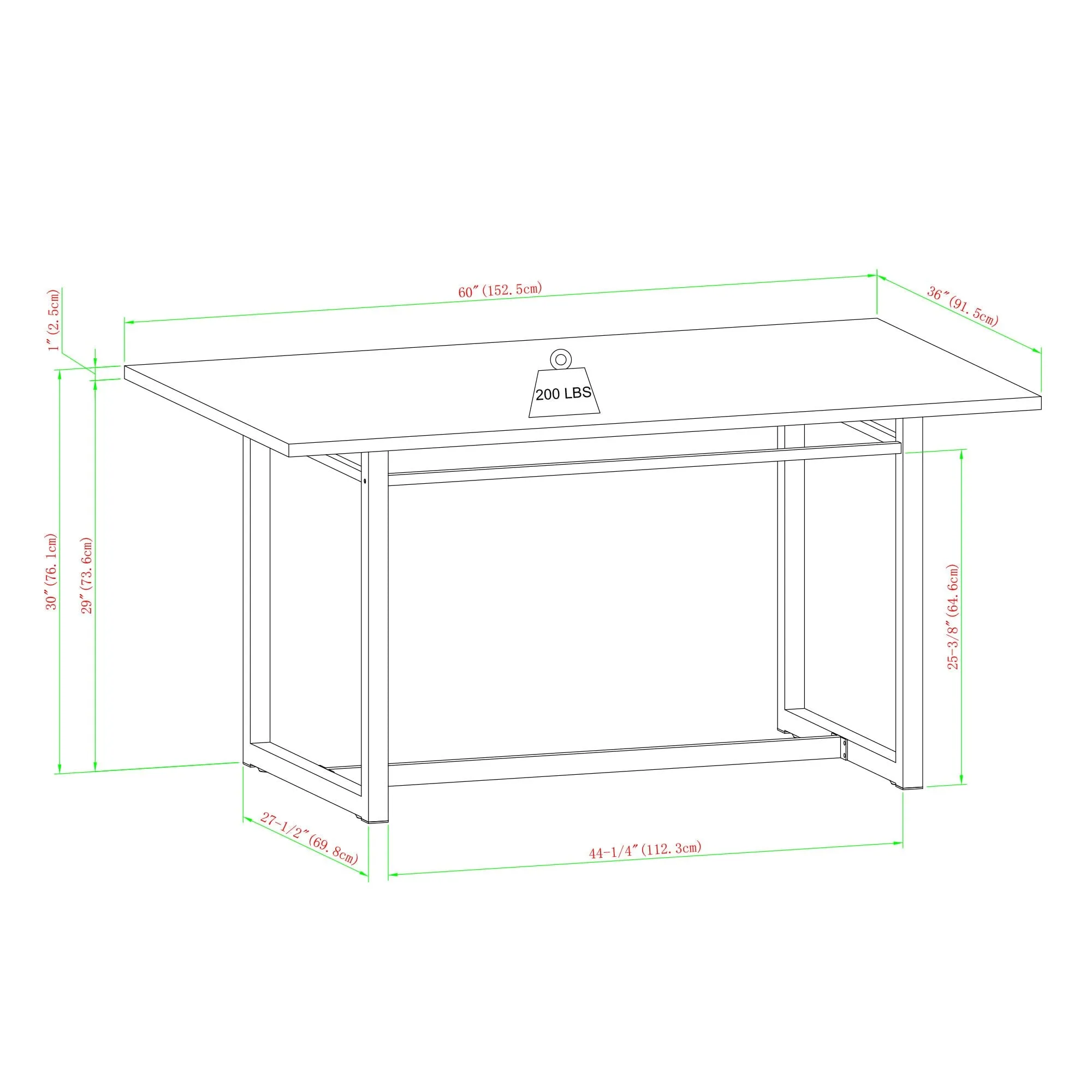 60" Contemporary Wood and Metal Dining Table