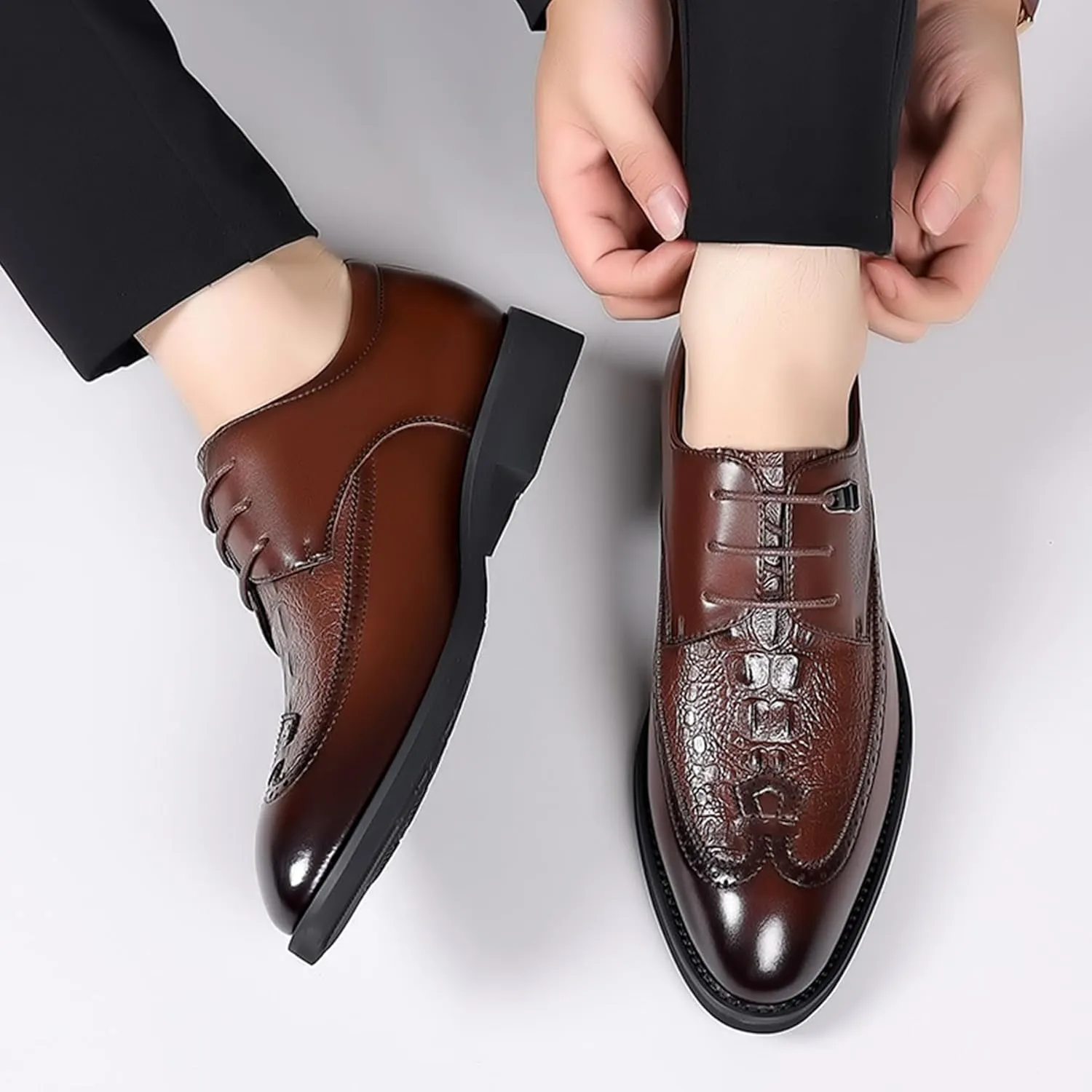 ADMLZQQ Men Dress Shoes Lace Up Oxford Classic Plain Toe Modern Formal Leather Shoes for Men