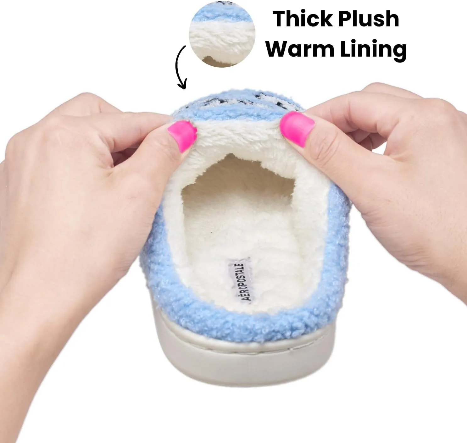 AEROPOSTALE Women's Slippers - Fuzzy Cushioned Comfort Slip-On House Shoes Clog Slipper, Indoor Outdoor Slippers - Printed Design- Slippers for Women