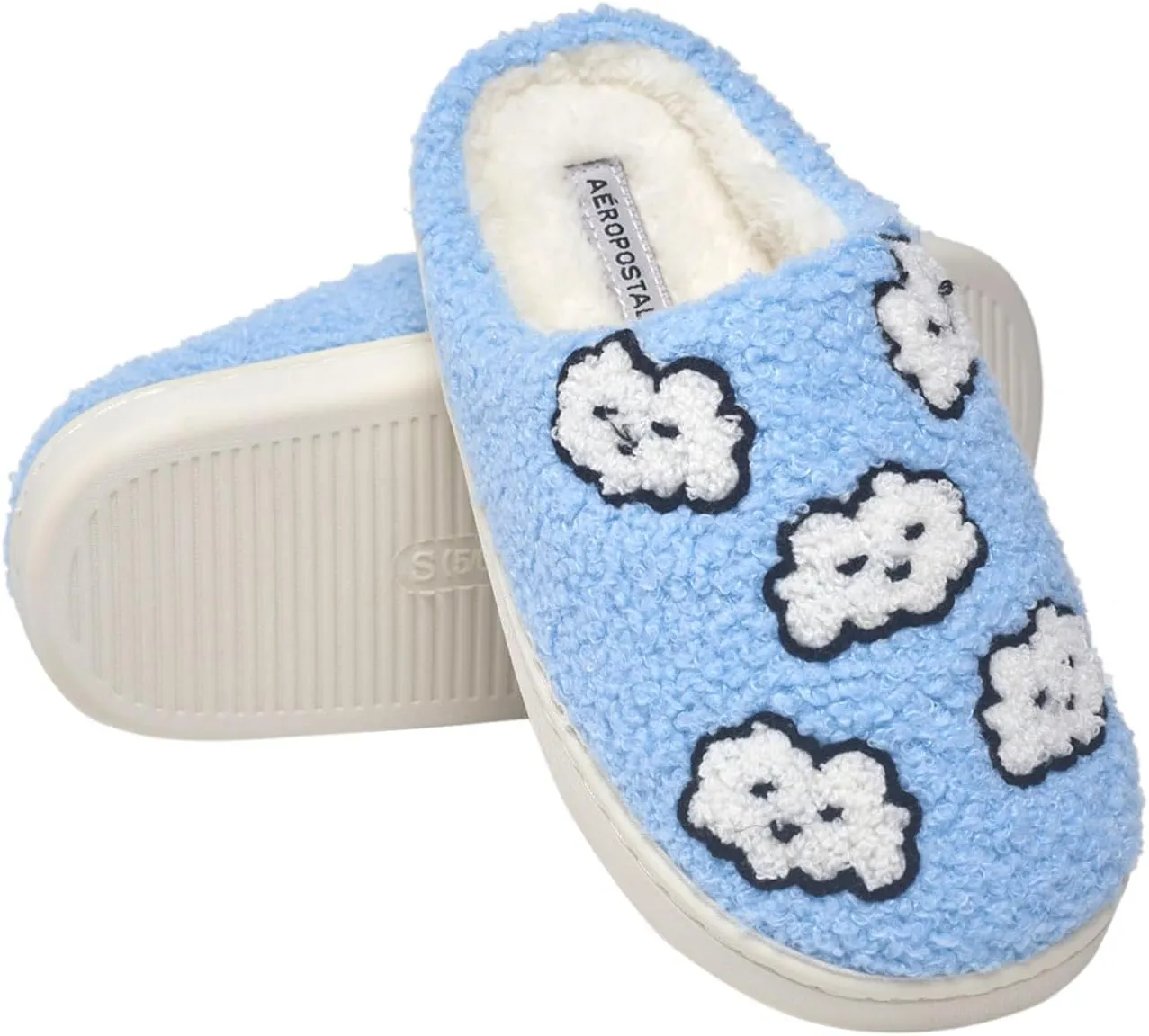 AEROPOSTALE Women's Slippers - Fuzzy Cushioned Comfort Slip-On House Shoes Clog Slipper, Indoor Outdoor Slippers - Printed Design- Slippers for Women