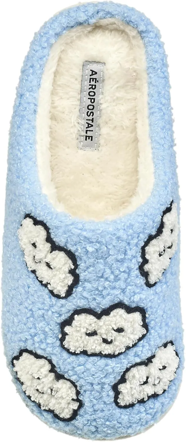 AEROPOSTALE Women's Slippers - Fuzzy Cushioned Comfort Slip-On House Shoes Clog Slipper, Indoor Outdoor Slippers - Printed Design- Slippers for Women