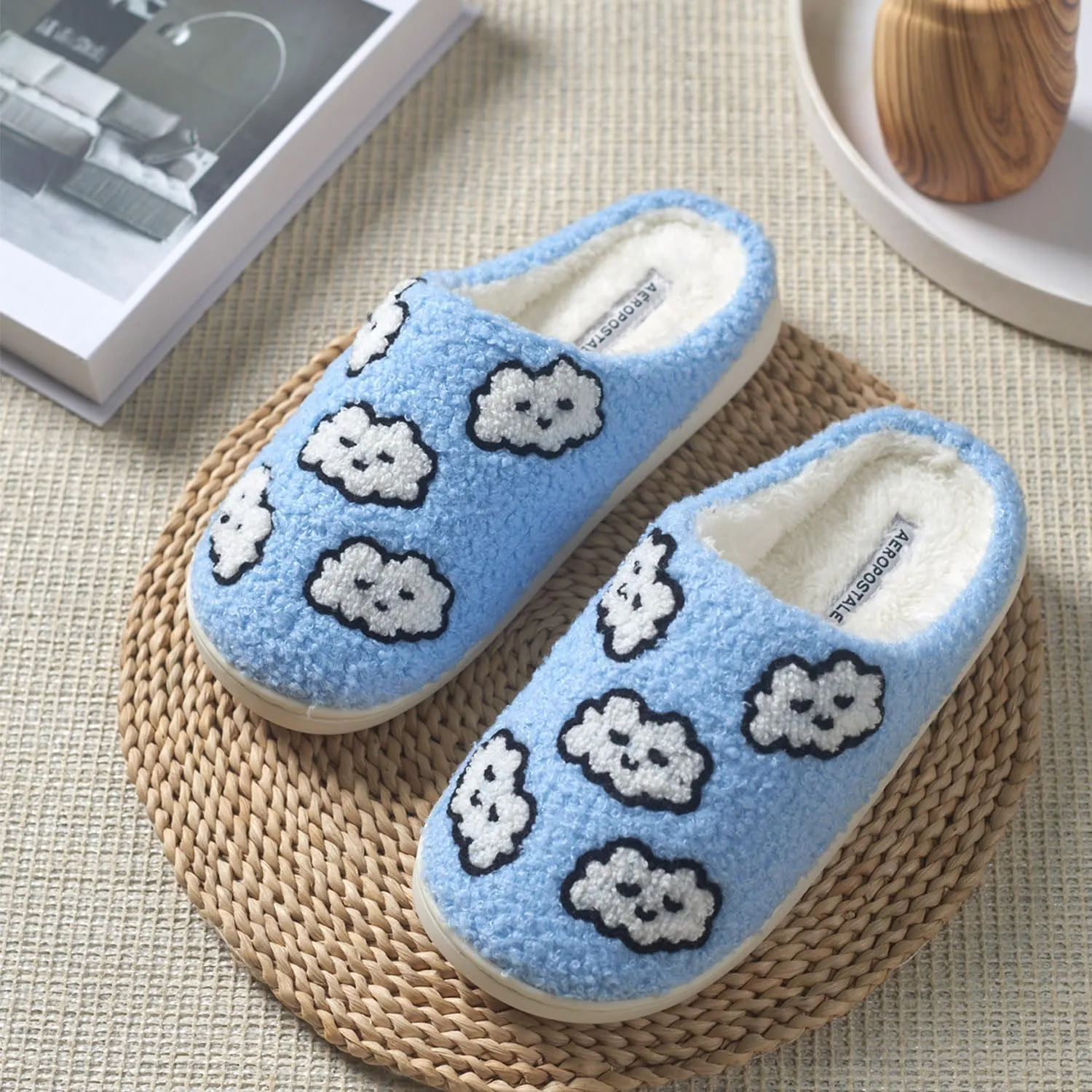 AEROPOSTALE Women's Slippers - Fuzzy Cushioned Comfort Slip-On House Shoes Clog Slipper, Indoor Outdoor Slippers - Printed Design- Slippers for Women