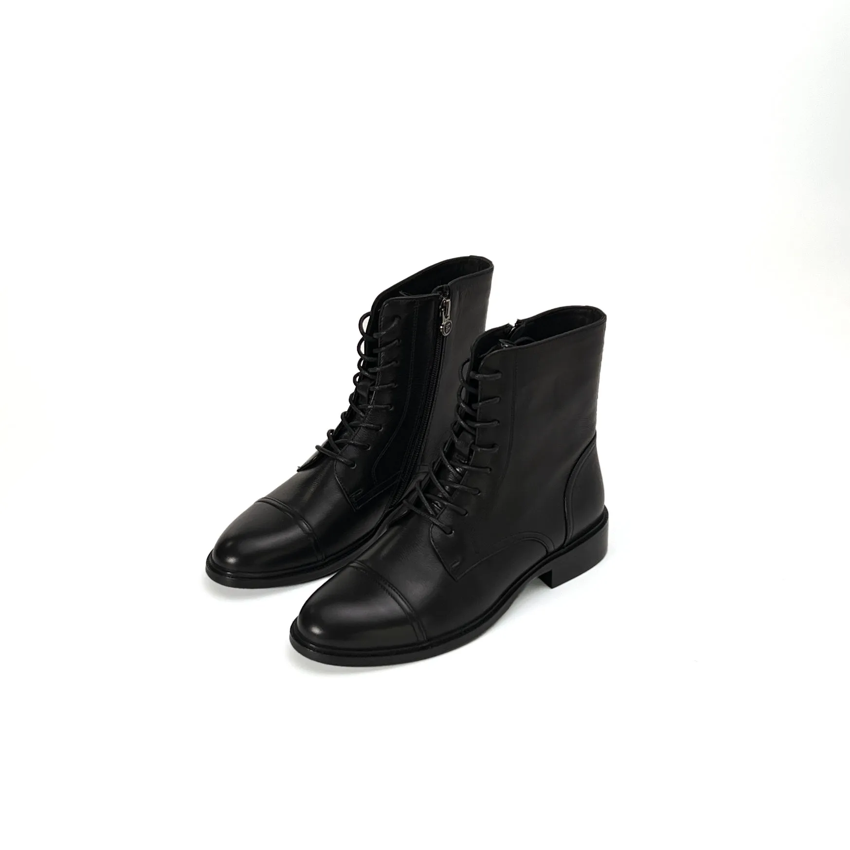 AiciBerllucci Nakita  Winter Dress Boots for Women,Women's Low Heel Boot,Fashion Leather Lace-Up Boots Tall，Zippers Round Toe Booties Shoes Combat Boot