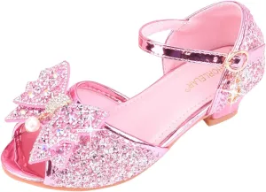 Big Kids High Heels for Girls Dress Pumps Glitter Sequins Princess Low Heels Shoes Youth Party Rhinestone Sandals
