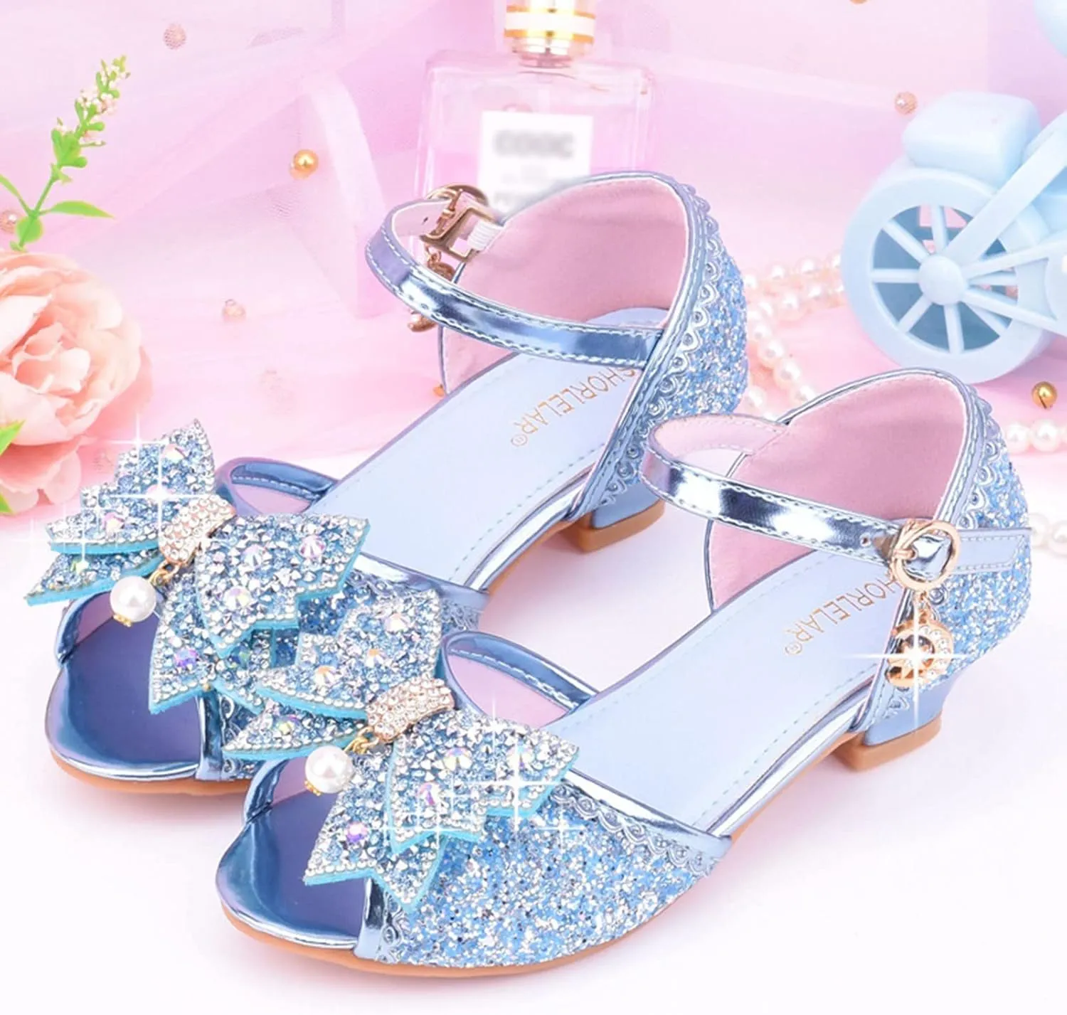 Big Kids High Heels for Girls Dress Pumps Glitter Sequins Princess Low Heels Shoes Youth Party Rhinestone Sandals