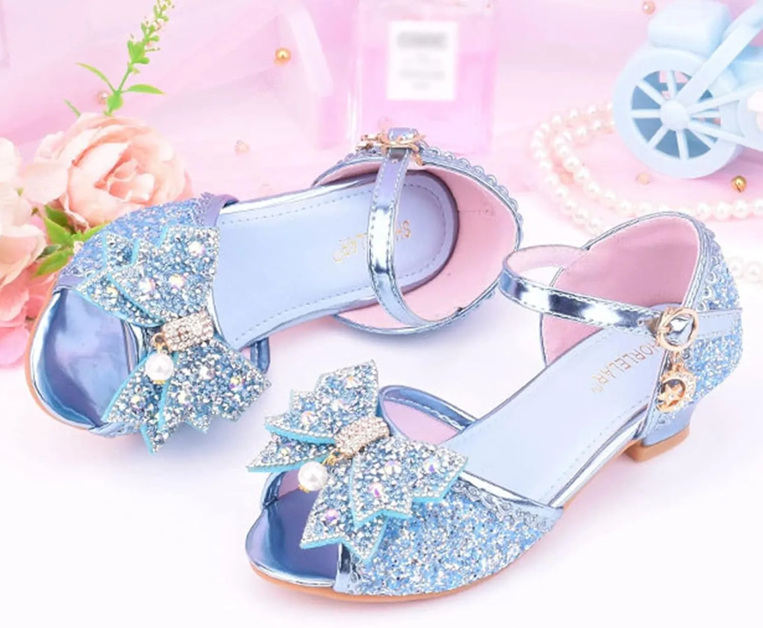 Big Kids High Heels for Girls Dress Pumps Glitter Sequins Princess Low Heels Shoes Youth Party Rhinestone Sandals
