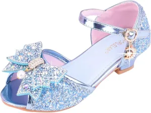 Big Kids High Heels for Girls Dress Pumps Glitter Sequins Princess Low Heels Shoes Youth Party Rhinestone Sandals
