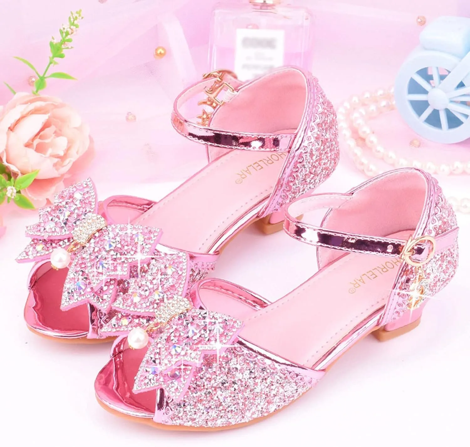 Big Kids High Heels for Girls Dress Pumps Glitter Sequins Princess Low Heels Shoes Youth Party Rhinestone Sandals