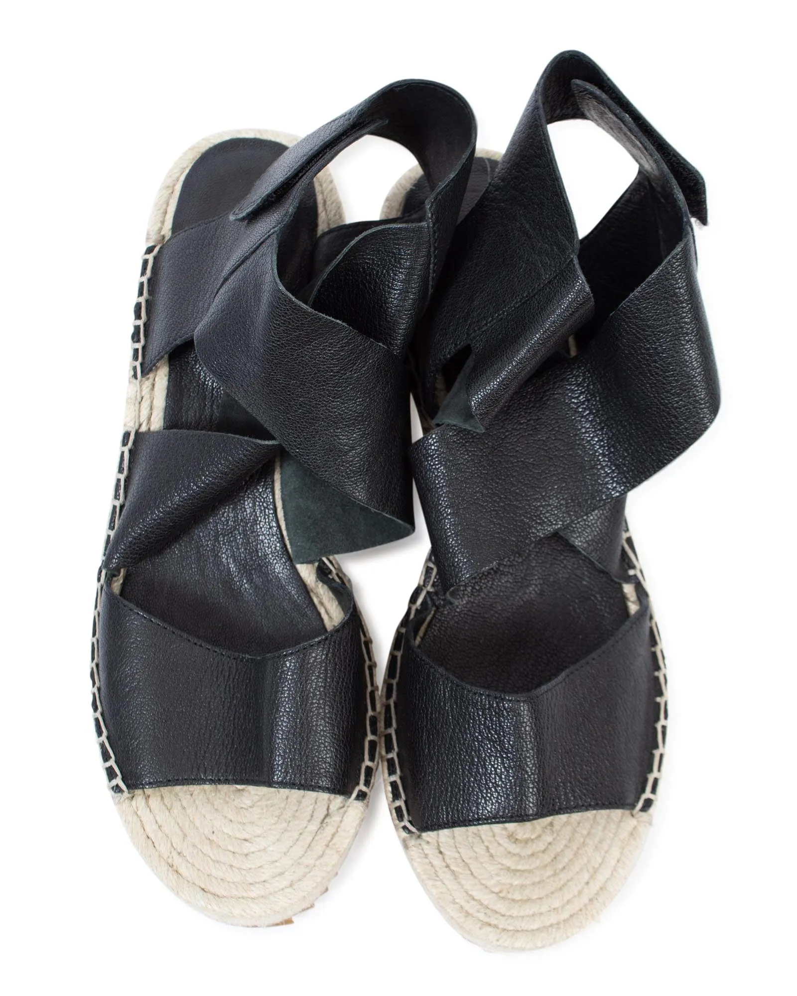 Black "Willow Leather Espadrille Wedge Sandal"