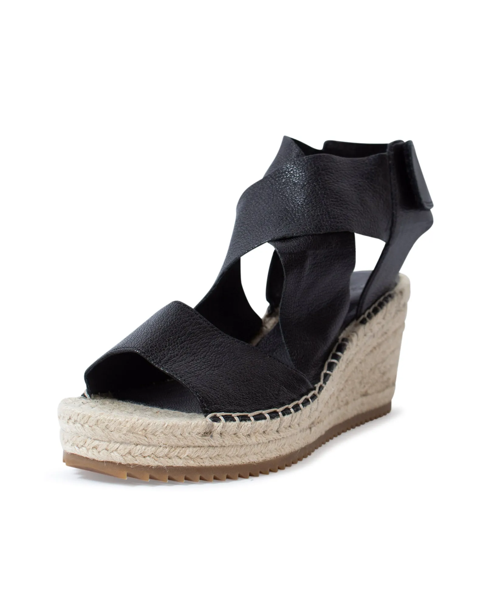 Black "Willow Leather Espadrille Wedge Sandal"