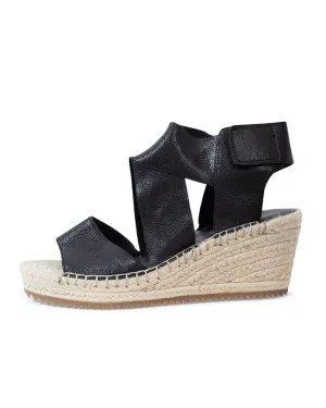 Black "Willow Leather Espadrille Wedge Sandal"