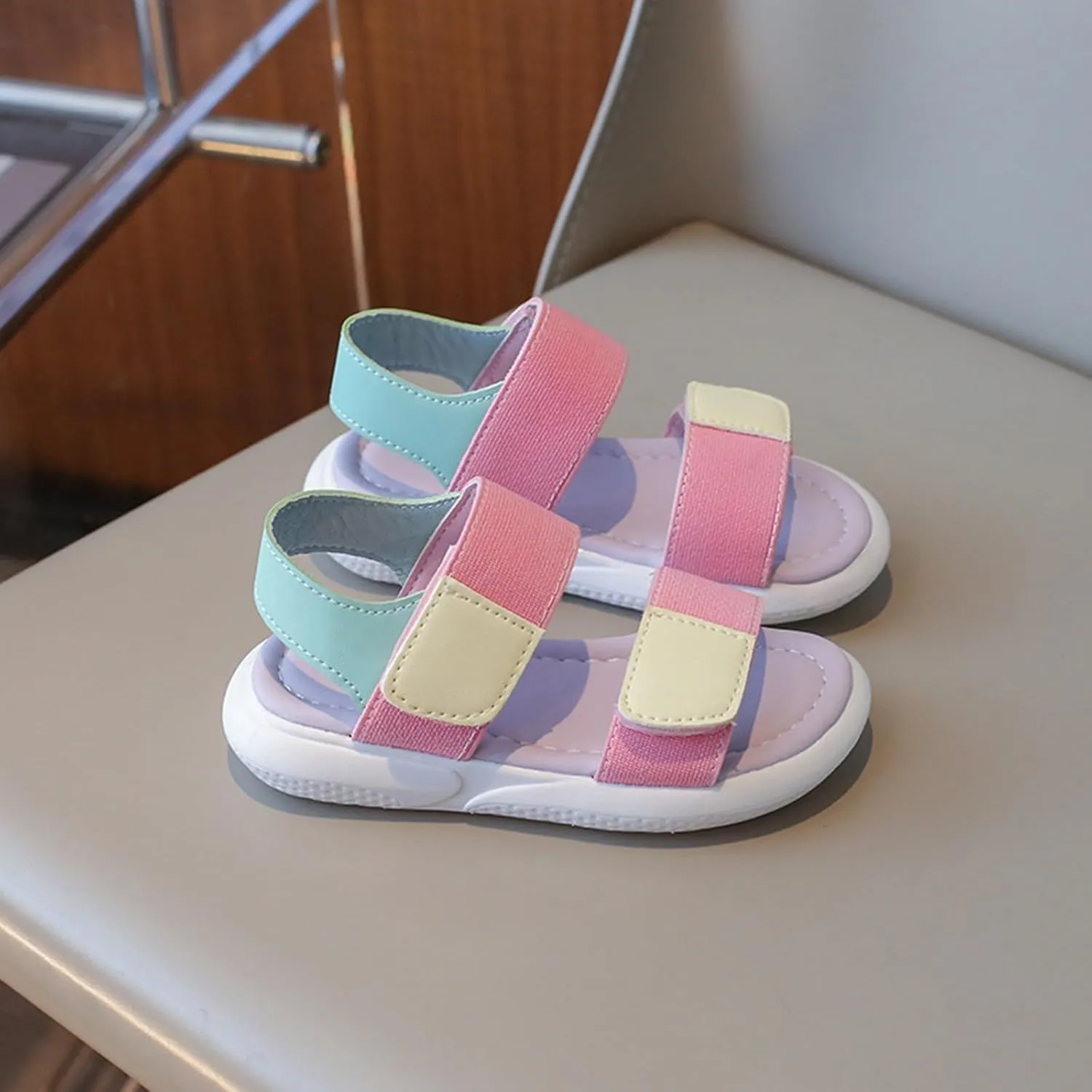 Boys Girls Sandals Rainbow Open-Toe Summer Outdoor Sport Athletic Lightweight Soft Sole Hook & Loop Walking Shoes