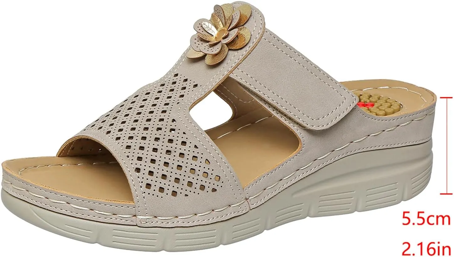 Comfortable Dressy Summer Shoes Wedge Heel Slippers For Women Fashion Flower Decoration Sandals Casual Sandals For Women
