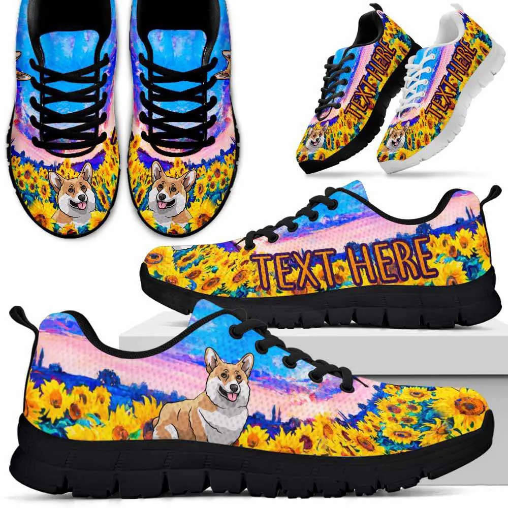 Custom Name Corgi Sneaker, Corgi Sunflower Sky Sneakers Running Shoes, Best Running Shoes