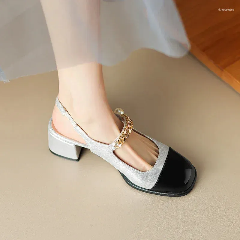 Dress Shoes  Summer Women Sandals Plus Size 22-26.5cm Microfiber Upper Thick Heel Mixed Colors Ankle Buckle Fashion