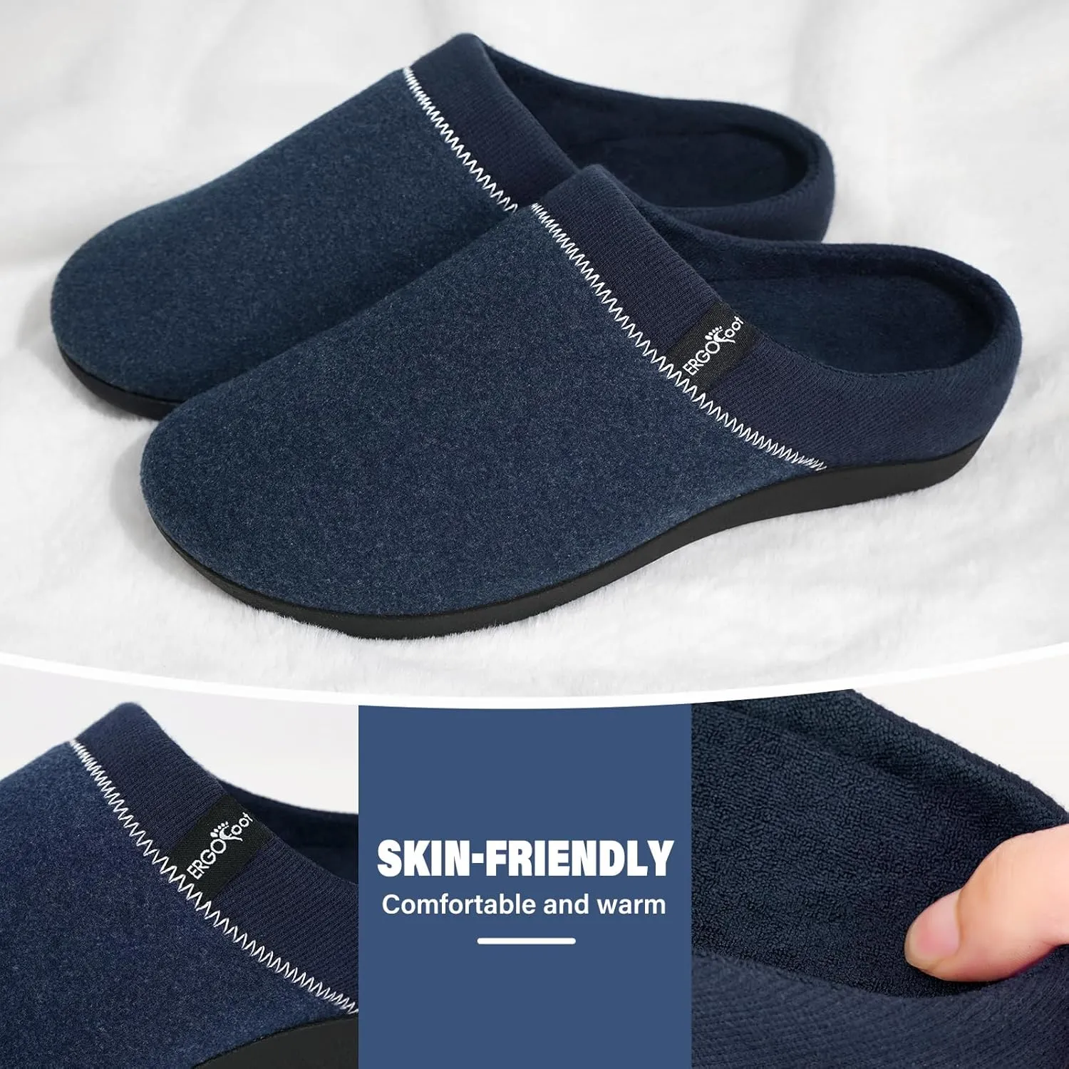 ERGOfoot Orthotic Slippers with Arch Support, Ideal for Plantar Fasciitis, Flat Feet, Heel Pain Relief, Slip on Clog Indoor Outdoor House Shoes with Anti-Skid Rubber Sole
