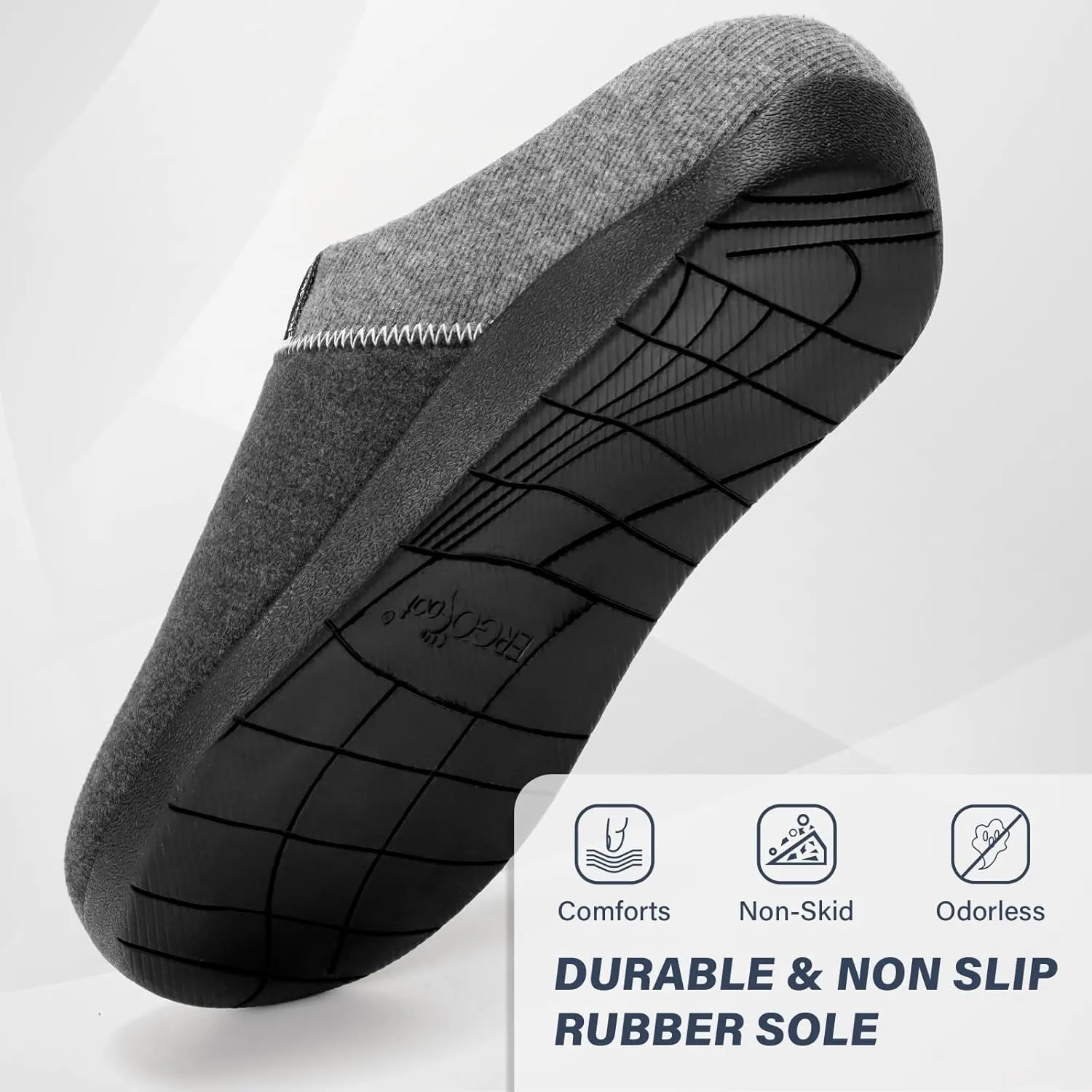ERGOfoot Orthotic Slippers with Arch Support, Ideal for Plantar Fasciitis, Flat Feet, Heel Pain Relief, Slip on Clog Indoor Outdoor House Shoes with Anti-Skid Rubber Sole