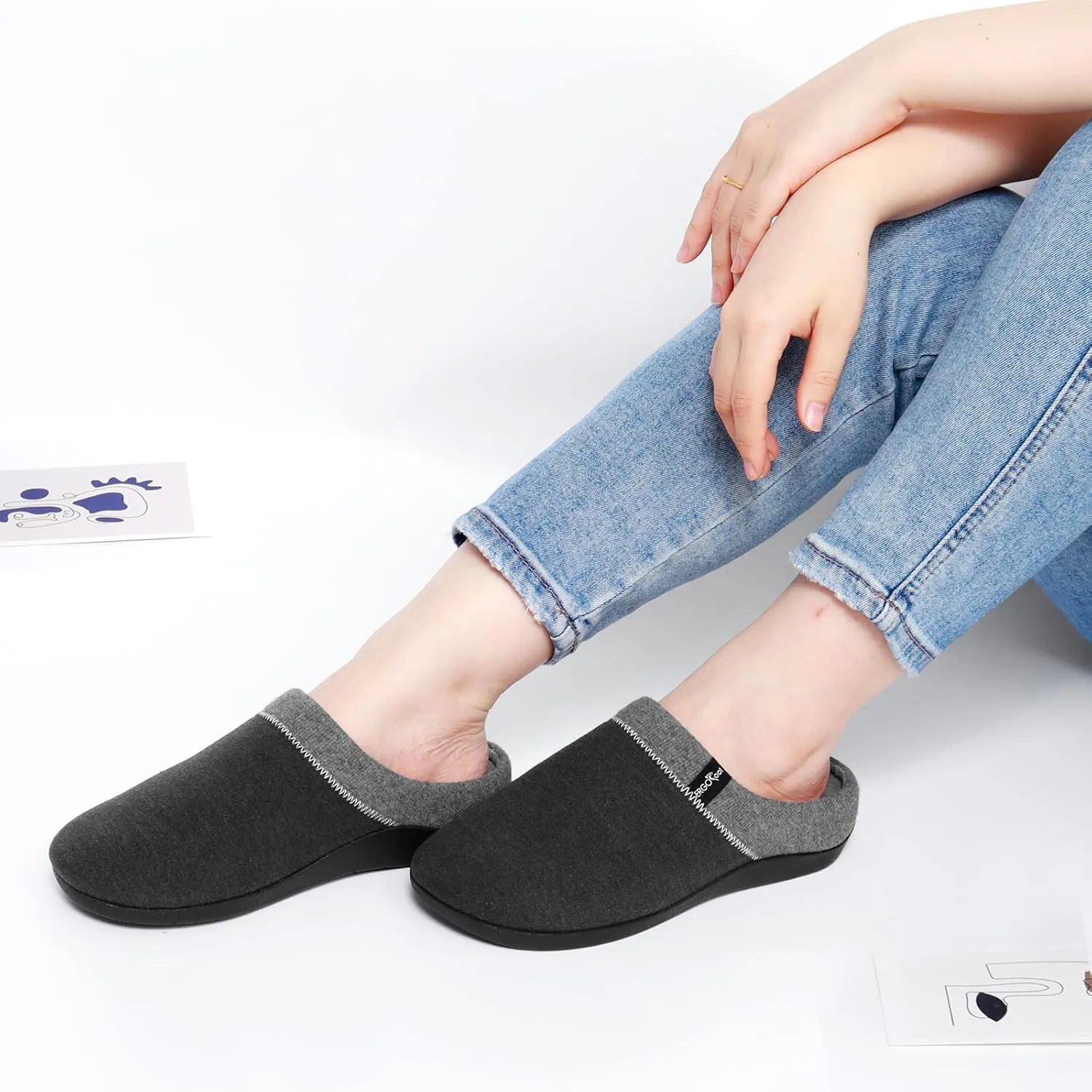 ERGOfoot Orthotic Slippers with Arch Support, Ideal for Plantar Fasciitis, Flat Feet, Heel Pain Relief, Slip on Clog Indoor Outdoor House Shoes with Anti-Skid Rubber Sole