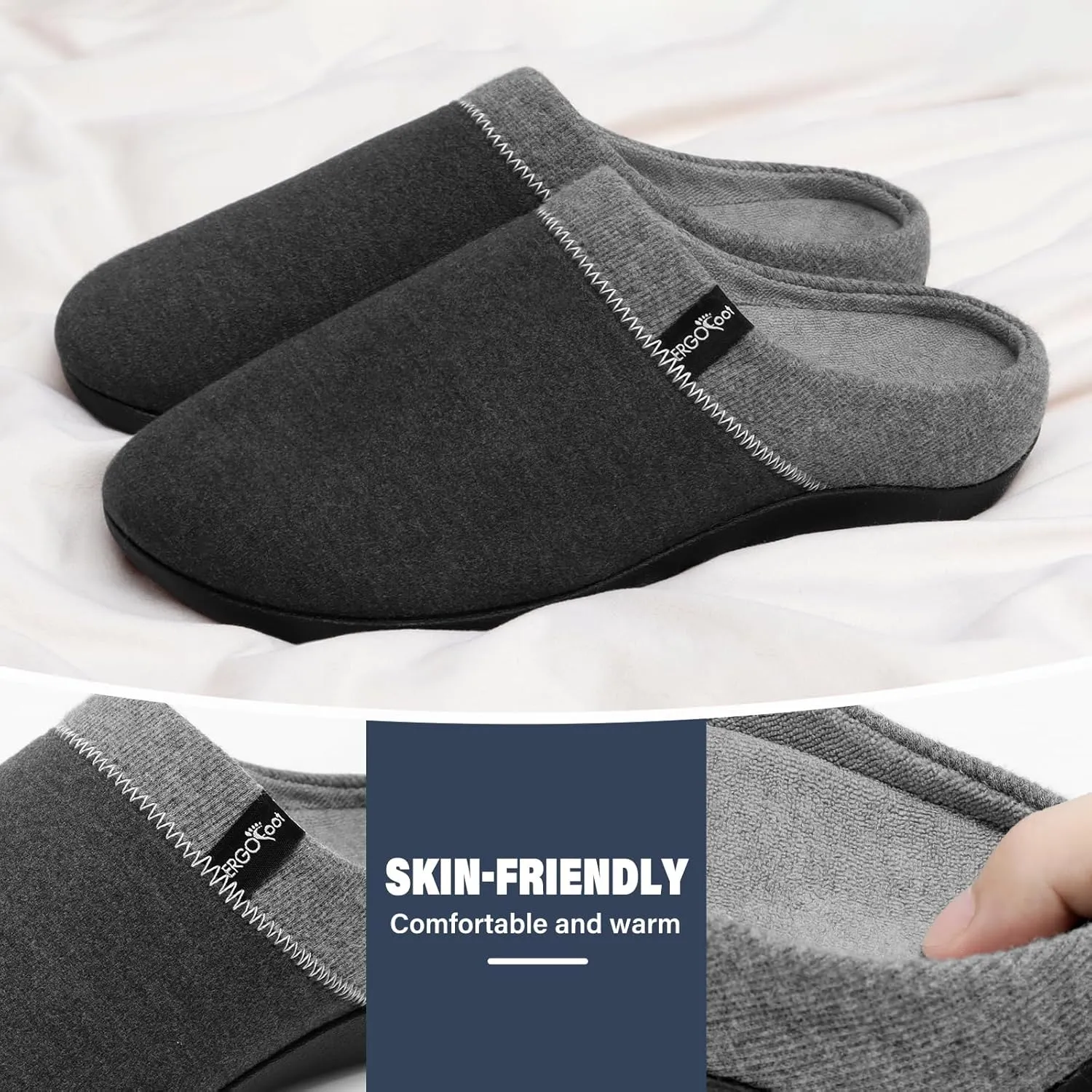 ERGOfoot Orthotic Slippers with Arch Support, Ideal for Plantar Fasciitis, Flat Feet, Heel Pain Relief, Slip on Clog Indoor Outdoor House Shoes with Anti-Skid Rubber Sole