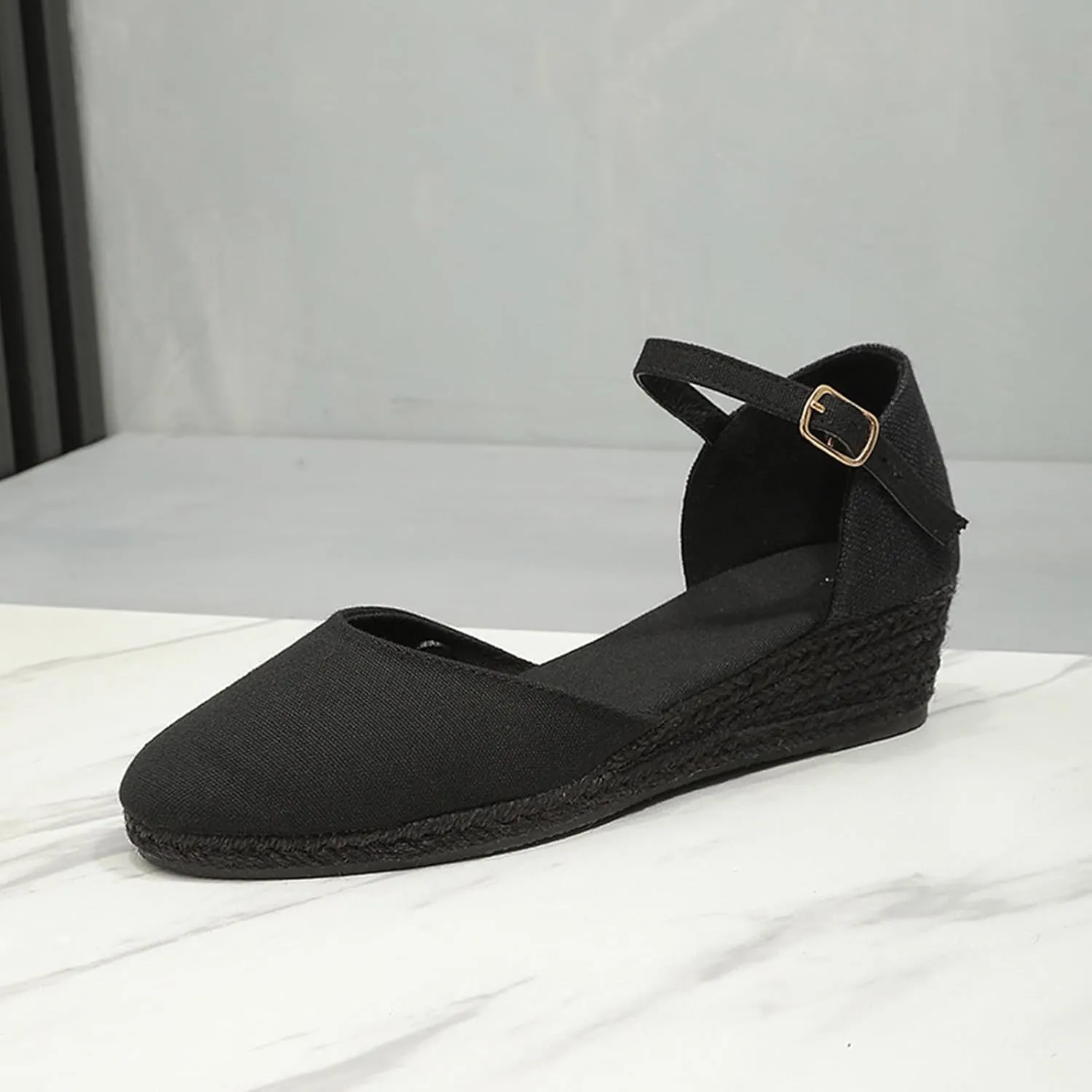 Espadrille Sandals for Women Summer Platform Wedge Sandals Closed Toe Ankle Strap Wedges Comfortable Slip On Casual Flat Sandal for Every Occasion All Day Comfort