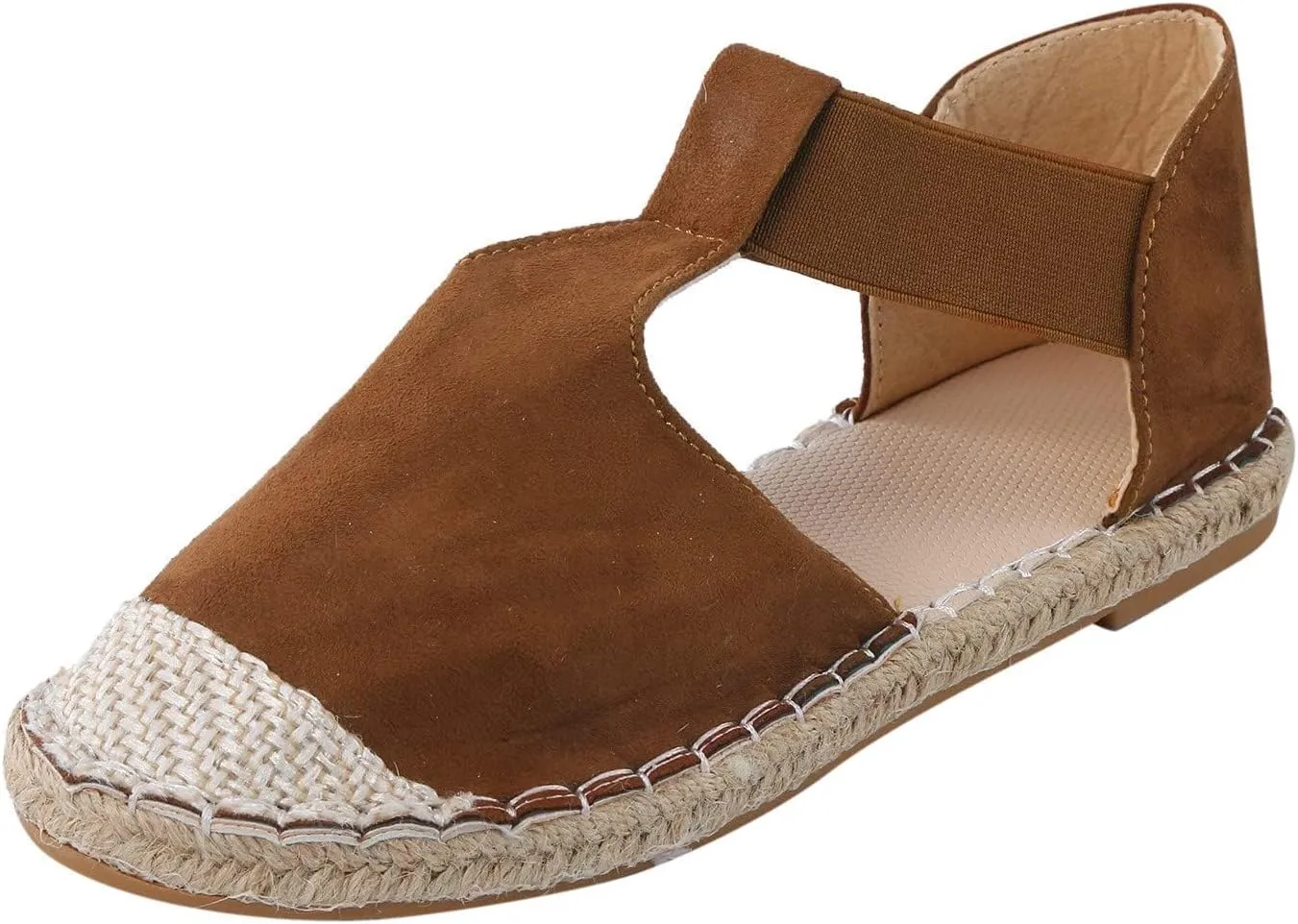 Espadrilles for Women Flat Woven Fisherman Walking Sandals Elastic Strap Slip-On Flats Closed Toe Summer Comfortable Sandals 2025