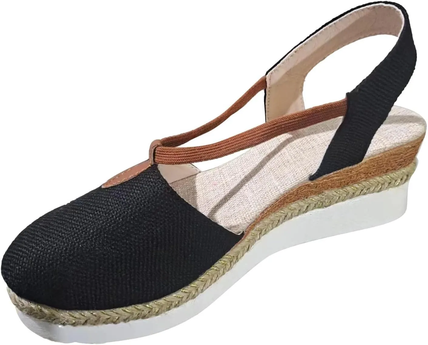 Espadrilles Wedges for Women Closed Toe Backless Woven Flax Thick Sole Sandals Cushion Slip-On Comfortable Footbed Sandals Summer Beach Outdoor Arch Support Shoes