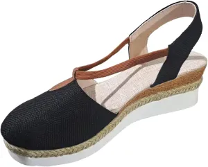 Espadrilles Wedges for Women Closed Toe Backless Woven Flax Thick Sole Sandals Cushion Slip-On Comfortable Footbed Sandals Summer Beach Outdoor Arch Support Shoes