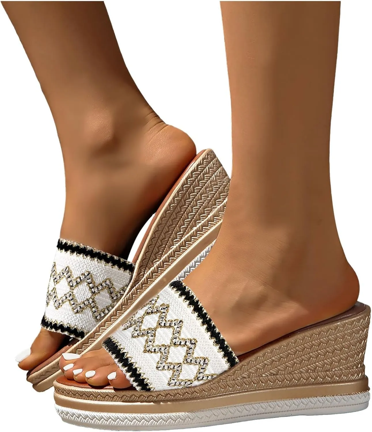 Espadrilles Woven Wedge Sandals for Women 2025 Summer Fashionable Casual Open Toe High Heel Comfortable Dress Slip on Sandals Beach Vacation Outdoor Boho Comfortable Ankle Strap Sandal