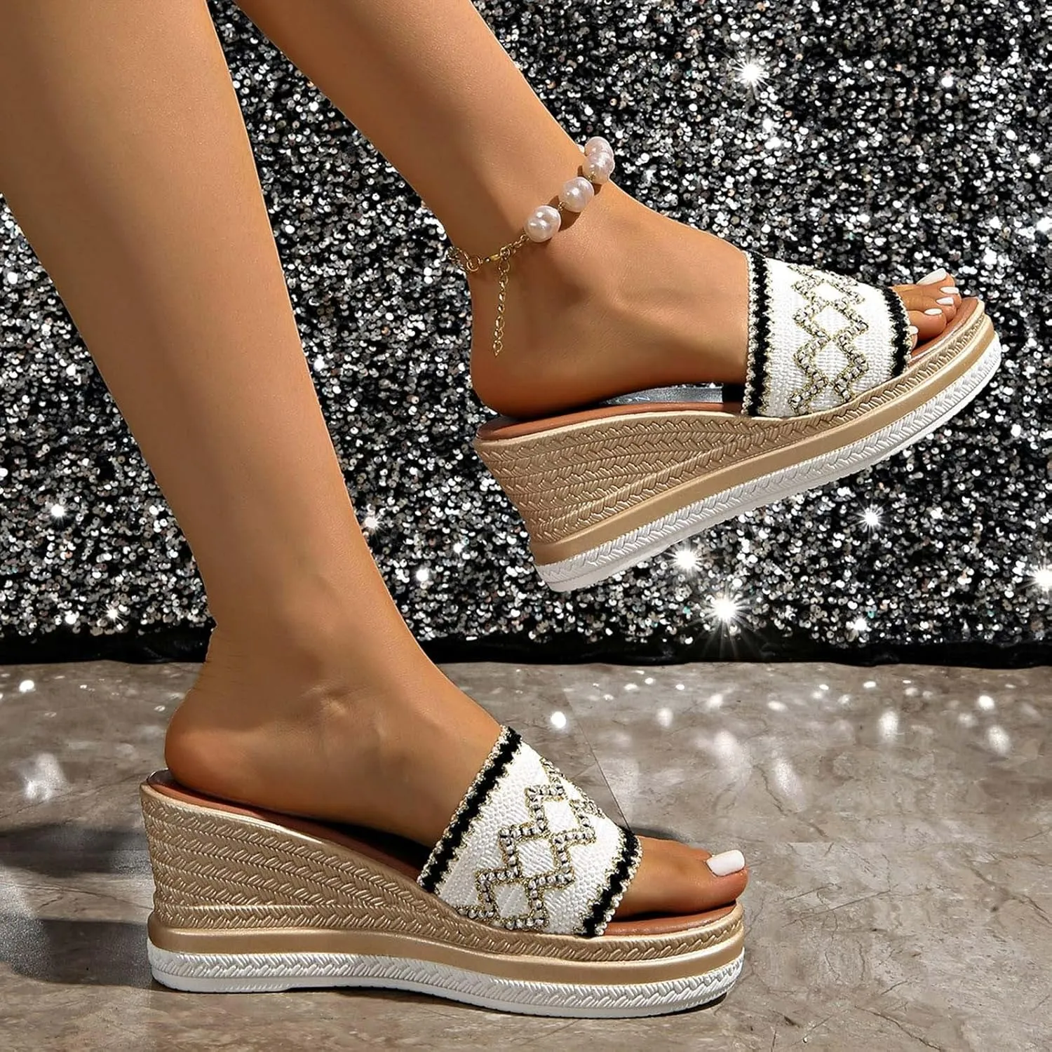 Espadrilles Woven Wedge Sandals for Women 2025 Summer Fashionable Casual Open Toe High Heel Comfortable Dress Slip on Sandals Beach Vacation Outdoor Boho Comfortable Ankle Strap Sandal