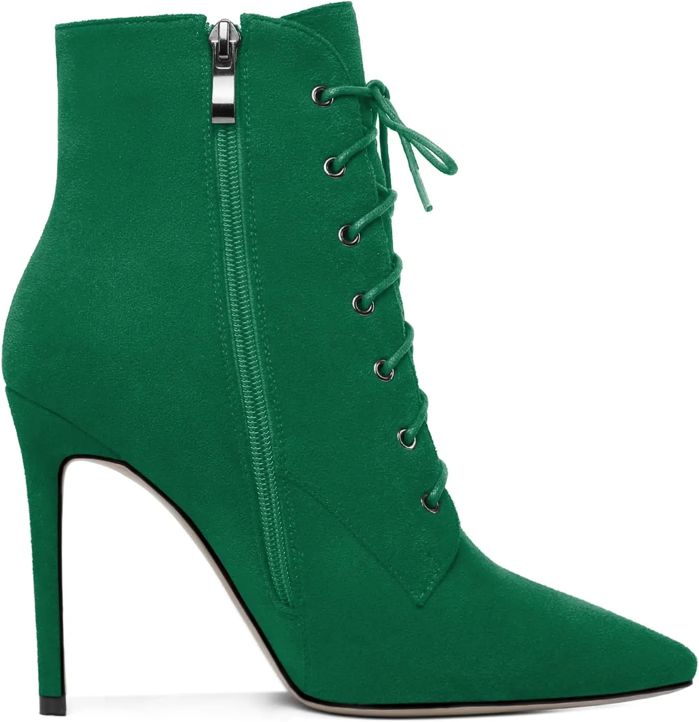 Esvowido Women's Ankle Boots Pointed Toe Stiletto High Heel Boots Side Zipper Booties Lace Up Boots Party Dressy Shoes 4 Inch