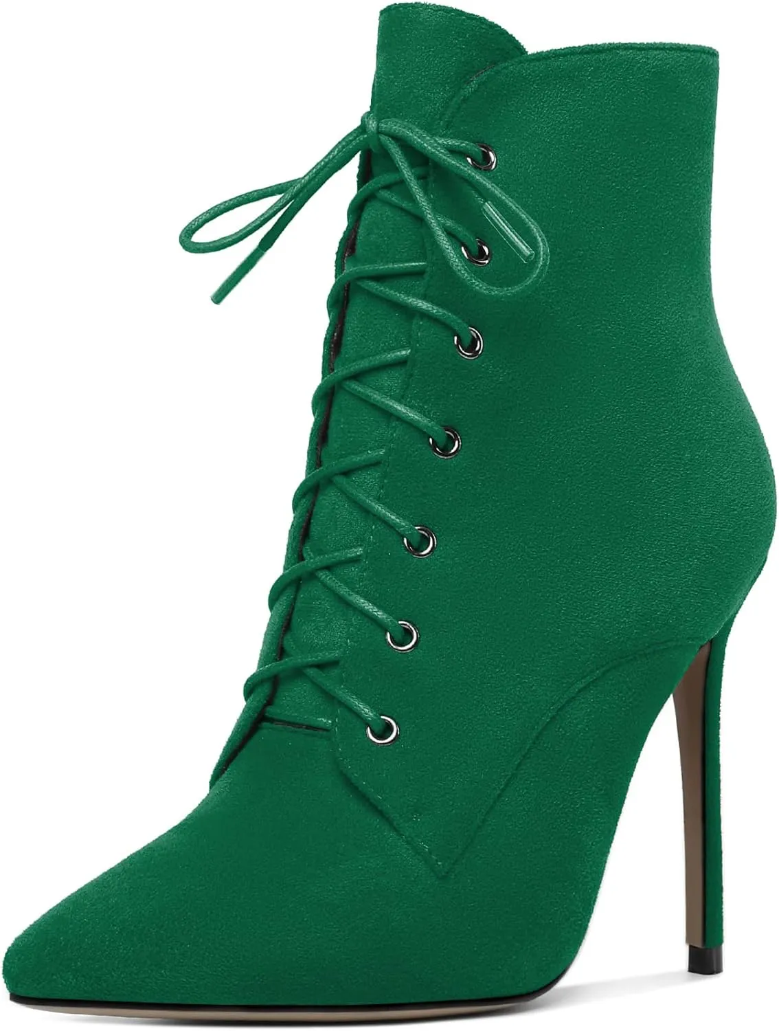 Esvowido Women's Ankle Boots Pointed Toe Stiletto High Heel Boots Side Zipper Booties Lace Up Boots Party Dressy Shoes 4 Inch