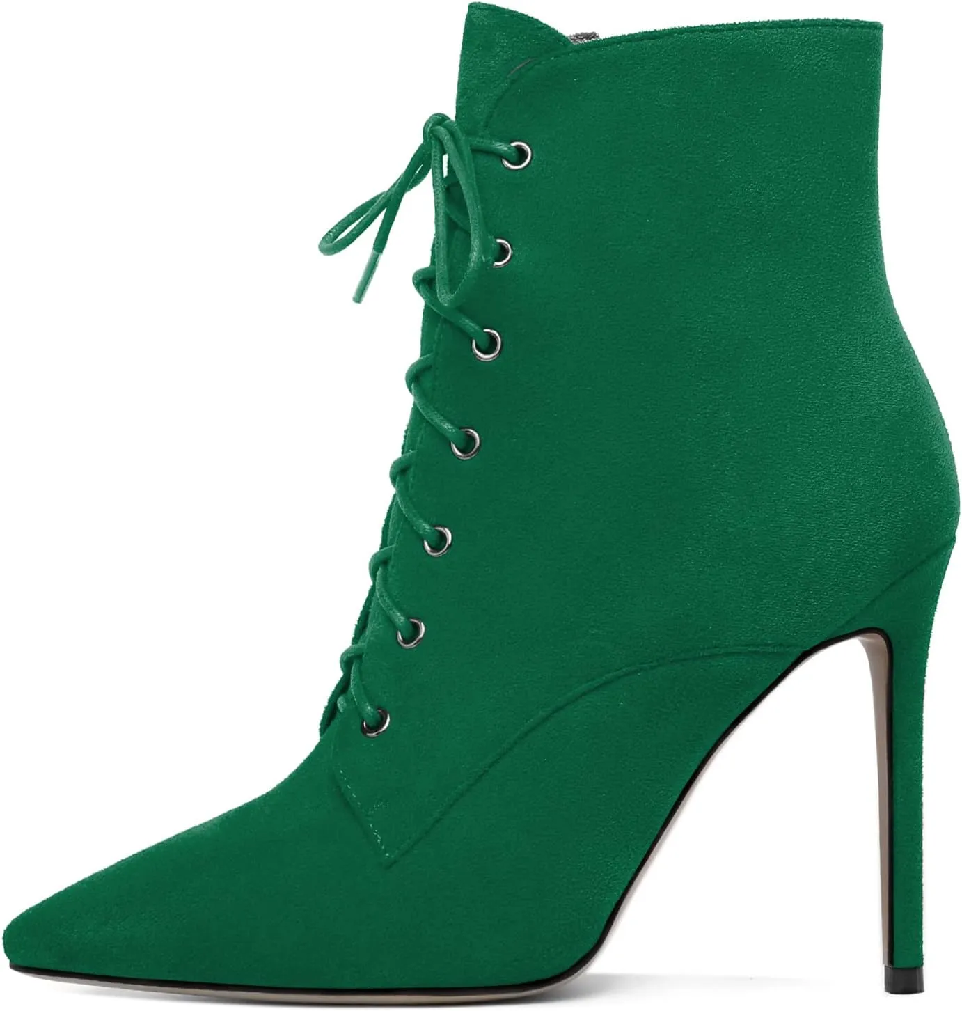 Esvowido Women's Ankle Boots Pointed Toe Stiletto High Heel Boots Side Zipper Booties Lace Up Boots Party Dressy Shoes 4 Inch