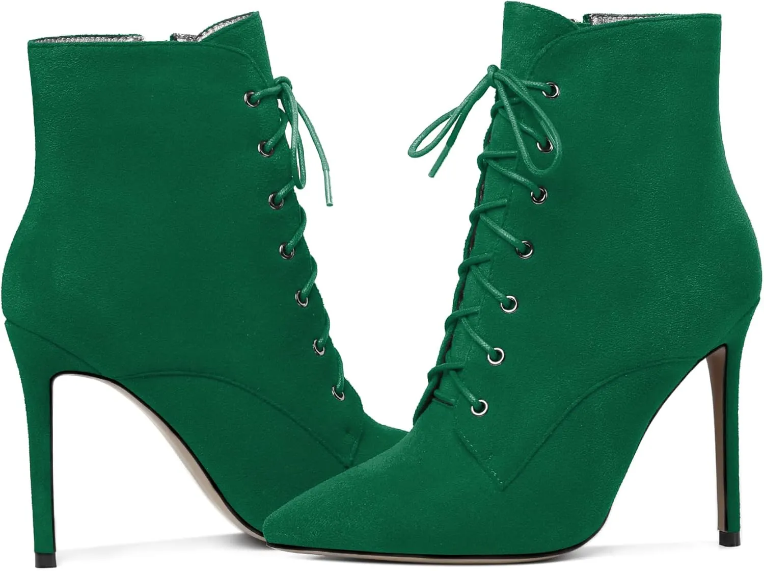Esvowido Women's Ankle Boots Pointed Toe Stiletto High Heel Boots Side Zipper Booties Lace Up Boots Party Dressy Shoes 4 Inch