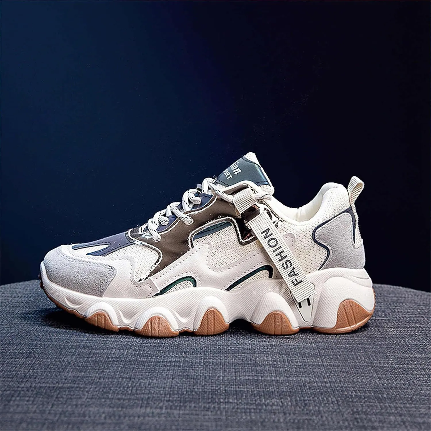 Exusiai Womens Casual Chunky Sneakers White Mesh Breathable Lightweight Platform Shoes Soft Pink Walking Running Dad Shoes
