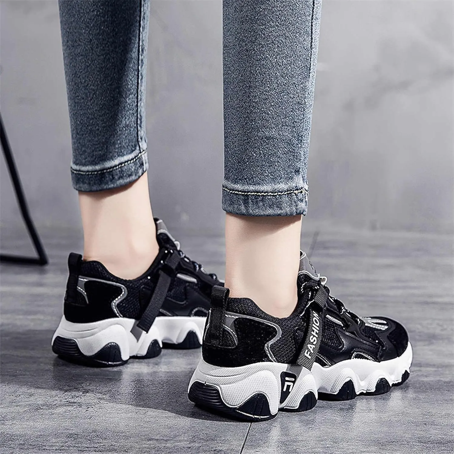 Exusiai Womens Casual Chunky Sneakers White Mesh Breathable Lightweight Platform Shoes Soft Pink Walking Running Dad Shoes
