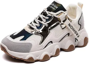 Exusiai Womens Casual Chunky Sneakers White Mesh Breathable Lightweight Platform Shoes Soft Pink Walking Running Dad Shoes