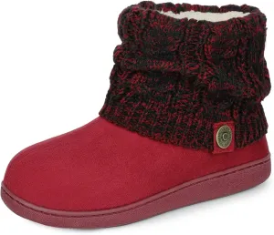 FamilyFairy Women's Woolen Yarn Knit Bootie Slippers Comfy Warm Plush Fleece Memory Foam House Shoes for Indoor Outdoor