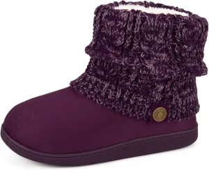 FamilyFairy Women's Woolen Yarn Knit Bootie Slippers Comfy Warm Plush Fleece Memory Foam House Shoes for Indoor Outdoor
