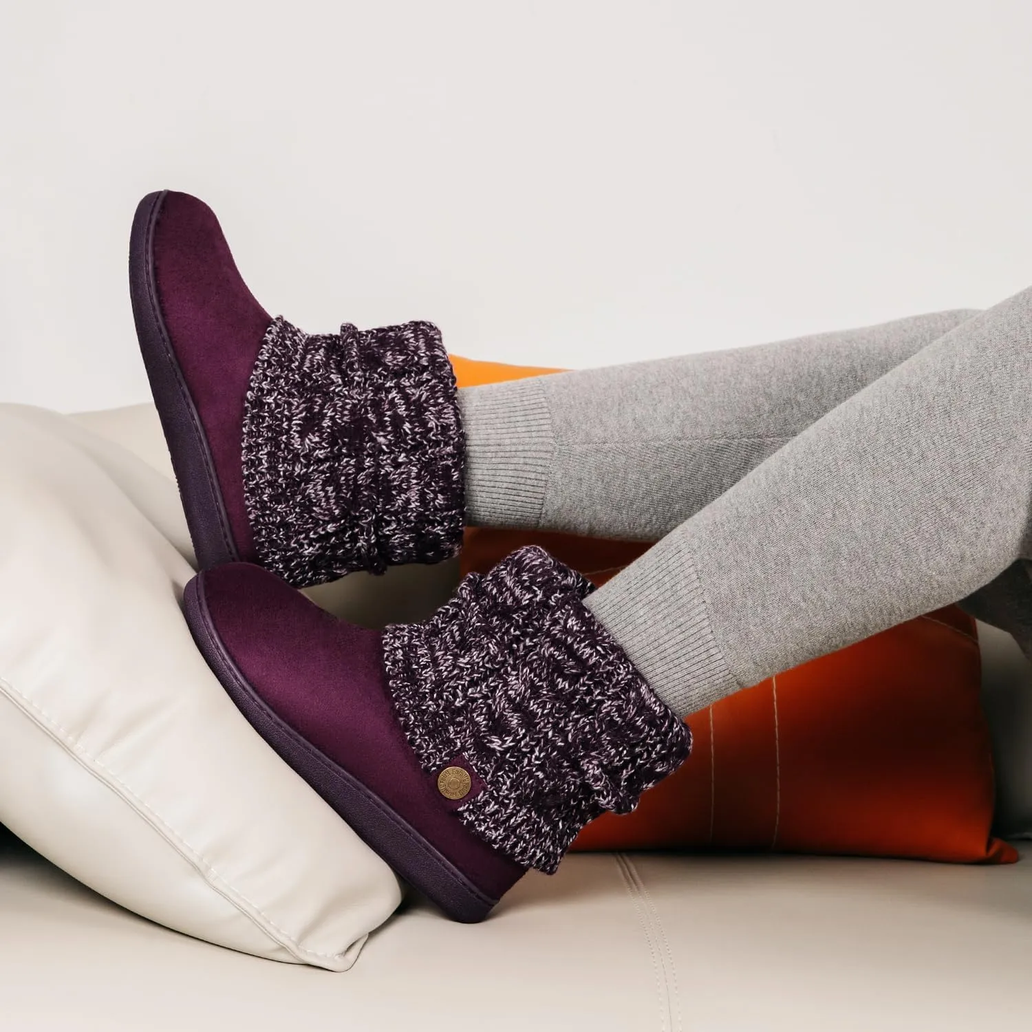 FamilyFairy Women's Woolen Yarn Knit Bootie Slippers Comfy Warm Plush Fleece Memory Foam House Shoes for Indoor Outdoor