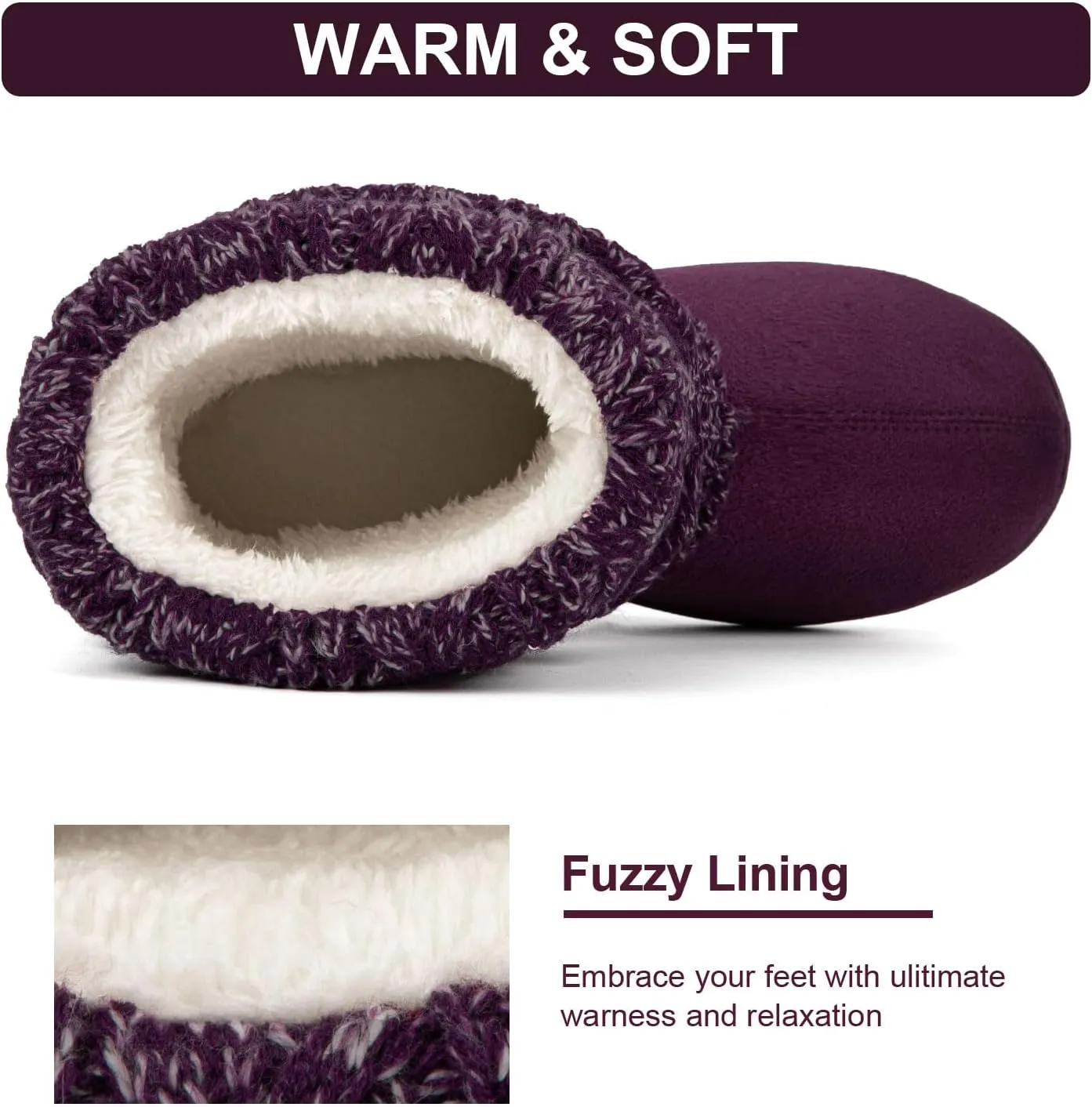 FamilyFairy Women's Woolen Yarn Knit Bootie Slippers Comfy Warm Plush Fleece Memory Foam House Shoes for Indoor Outdoor