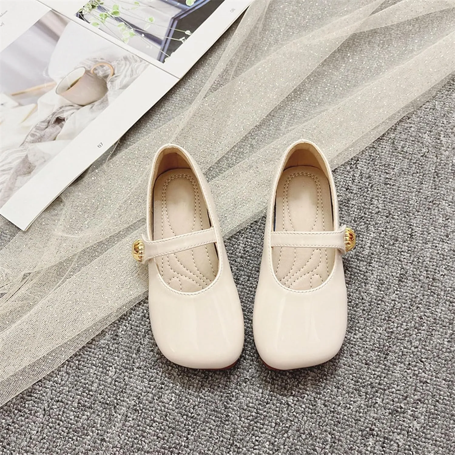 Girls Dress Leather Shoes Princess Flat Lightweight Soft Sole Non Slip Cute Pure Shoes Toddler Teen Kids Wedding Party