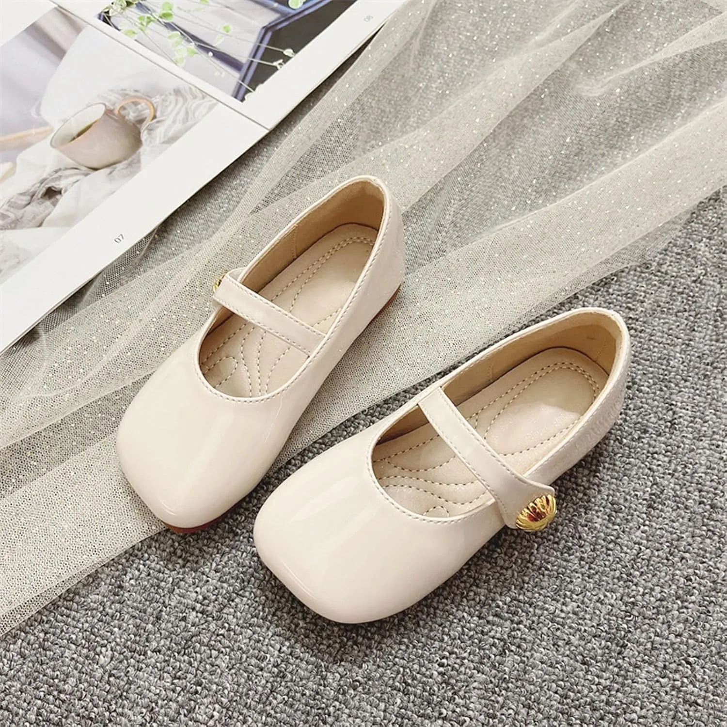 Girls Dress Leather Shoes Princess Flat Lightweight Soft Sole Non Slip Cute Pure Shoes Toddler Teen Kids Wedding Party