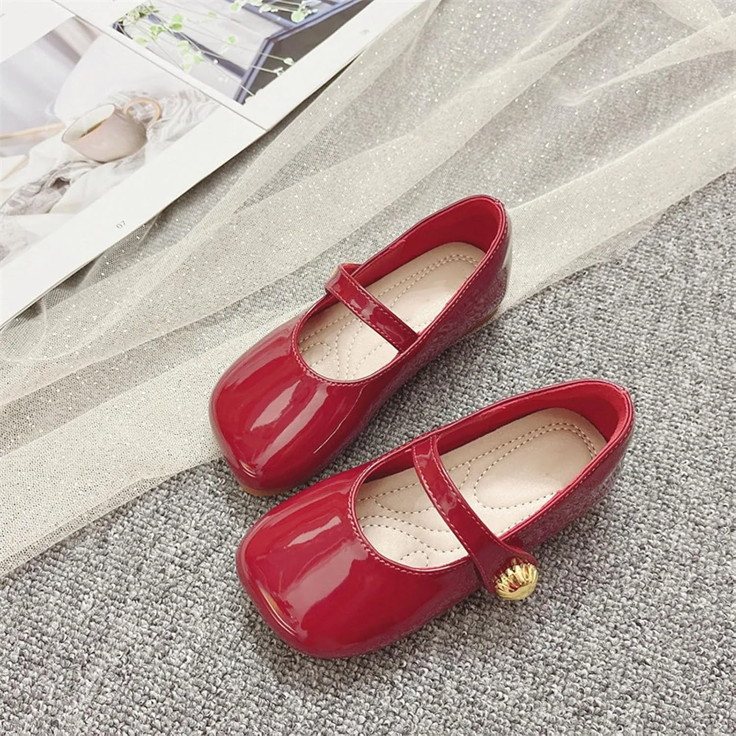 Girls Dress Leather Shoes Princess Flat Lightweight Soft Sole Non Slip Cute Pure Shoes Toddler Teen Kids Wedding Party
