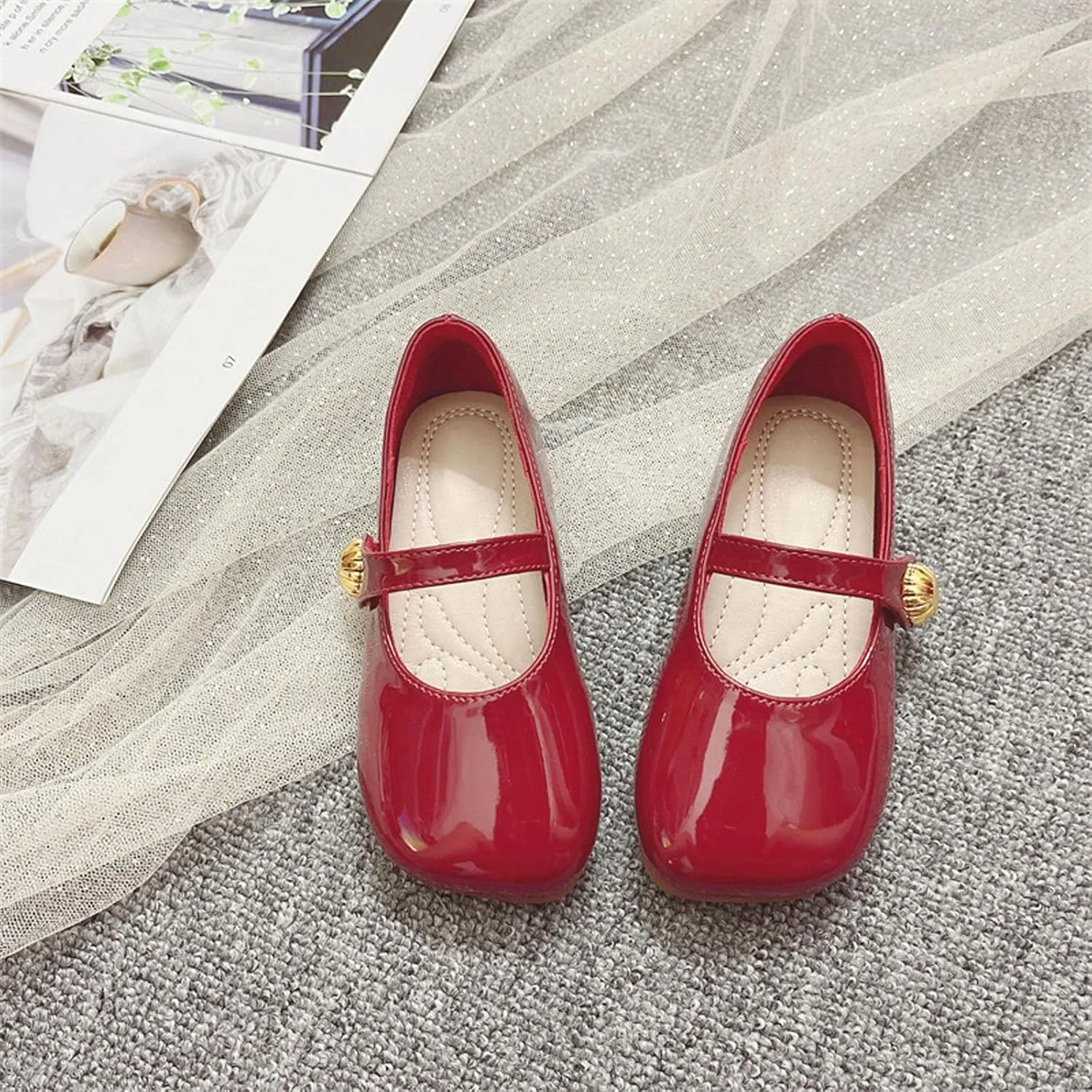 Girls Dress Leather Shoes Princess Flat Lightweight Soft Sole Non Slip Cute Pure Shoes Toddler Teen Kids Wedding Party