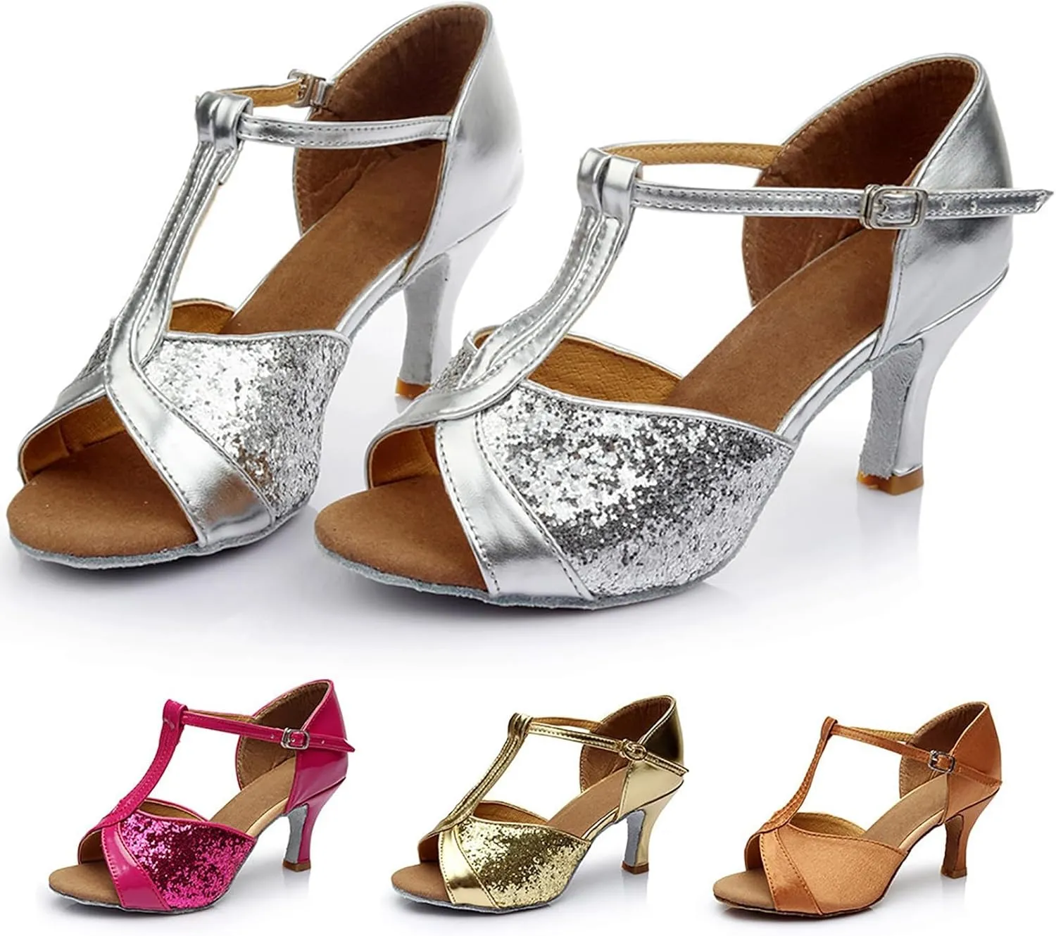 Heels for Women Satin Latin Dance Shoes Ballroom Performance Dancing Shoes Open Toe Heels with Ankle Strap