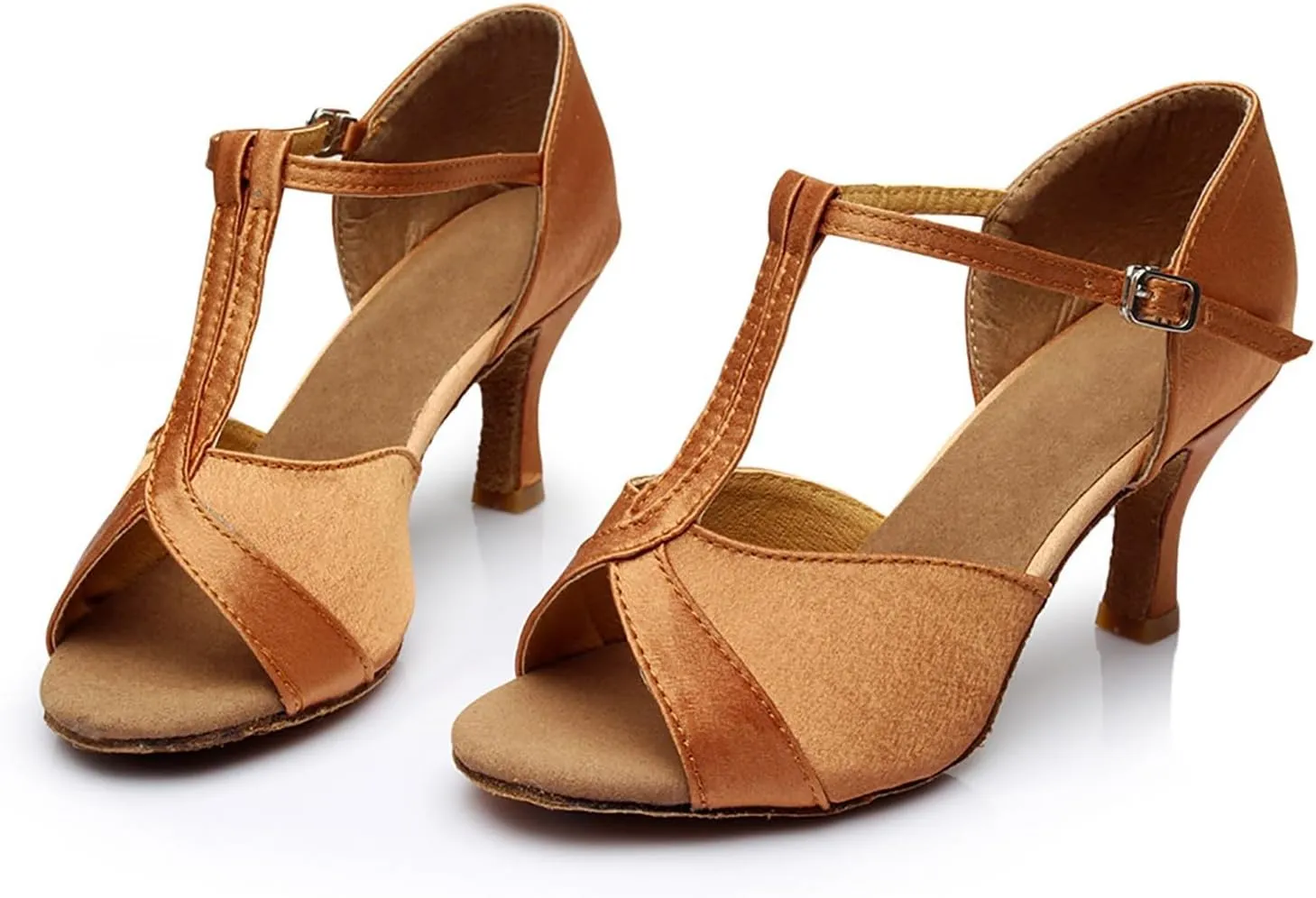 Heels for Women Satin Latin Dance Shoes Ballroom Performance Dancing Shoes Open Toe Heels with Ankle Strap