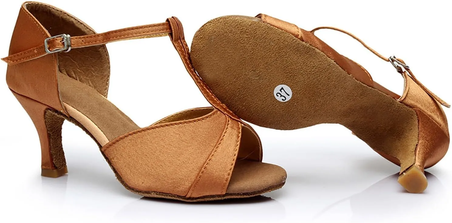 Heels for Women Satin Latin Dance Shoes Ballroom Performance Dancing Shoes Open Toe Heels with Ankle Strap
