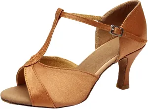 Heels for Women Satin Latin Dance Shoes Ballroom Performance Dancing Shoes Open Toe Heels with Ankle Strap