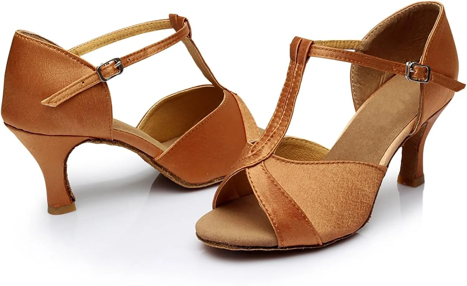 Heels for Women Satin Latin Dance Shoes Ballroom Performance Dancing Shoes Open Toe Heels with Ankle Strap