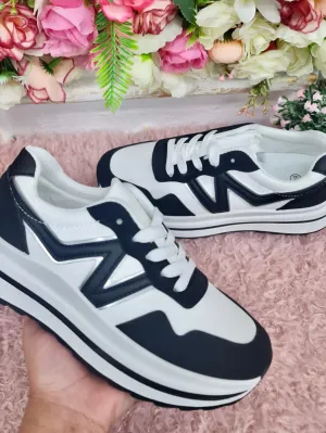 High Platform Harry Fashion Trainers With Laces Black